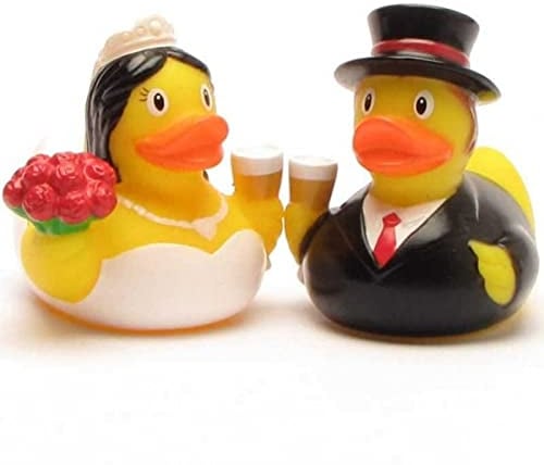 Duckshop I Badeente Brautpaar Mini I Quietscheente I L: 4,5 cm I Quietscheentchen I Geschenk für Hochzeitspaar I Geschenk für Hochzeit