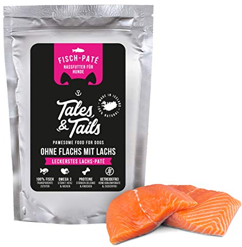 Tales & Tails® - Nassfutter für Hunde aus 100% isländischem Lachs| Getreidefreies Hundefutter, Natürlich, Nährstoffreich, Zuckerfrei | Hundenassfutter „Ohne Flachs mit Lachs“ | 1x 100g