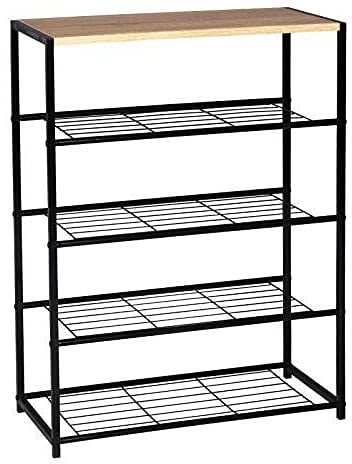 WOLTU Schuhregal mit 4 Ebenen, Schuhständer Metall, Schuhaufbewahrung platzsparend, Schuhorganizer für 12 Paar, Flur Wohnzimmer, 63x83x30 cm, schwarz