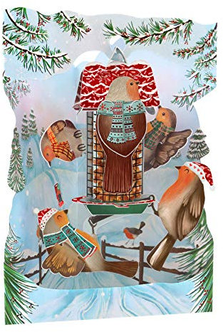SANTORO Swing-Karte – 3D-Pop-Up-Weihnachtskarte – Rotkehlchen