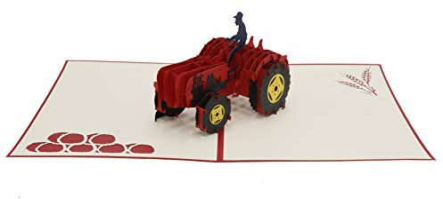 design3dkarten® Traktor, rot, Oldtimer, Trecker, Schlepper, Bauernhof, Bauer, Bulldog, 3d Klappkarte, Pop Up Karte, Glückwunschkarte, Grußkarte, Geschenkkarte