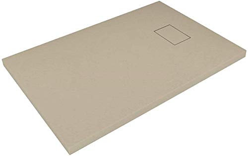 Piatto Doccia Spessore 2.6 Cm In Resina Effetto Pietra Stone Ardesia Antiscivolo Riducibile Indistruttibile Filopavimento Arredo Con Griglia Di Copertura Colore Tortora (Beige) (90 x 120 cm)