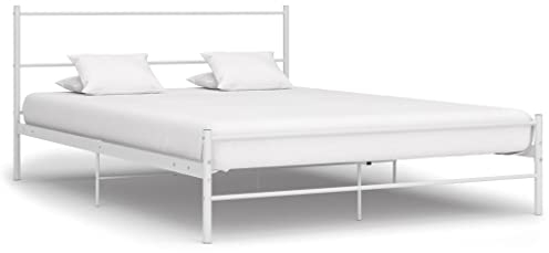 vidaXL Bettgestell Zeitloses Design Metallbett Bett Schlafzimmerbett Doppelbett Schlafzimmermöbel Ehebett Bettrahmen Weiß Metall 140x200cm
