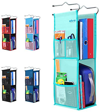 ABRA® Hängender Spind-Organizer mit 2 Regalen für Schule, Arbeit, Fitnessstudio, Aufbewahrung, tiefe Regale, 16,5 x 22,9 cm, umweltfreundlicher Stoff, gesund für Kinder (Ozean-Türkis)