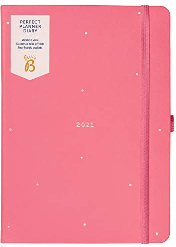 Busy B Perfect Planner A5 Wochenplaner Januar bis Dezember 2021 – Rosa Kunstleder Wochenansicht, Planer mit Aufklebern und Abreiß-Listen