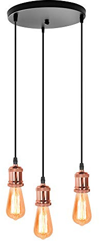 PETITES ECREVISSES Hängeleuchte Industrial E27 Edison Pendelleuchte Vintage 3-Flammig Metall Retro Deckenleuchte DIY Lampenschirm (ohne Leuchtmittel) (Roségold - mit runder Basis)