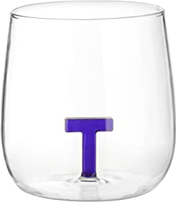 KASANOVA Bicchiere Acqua con Lettera T Blu Acqua,Tavola