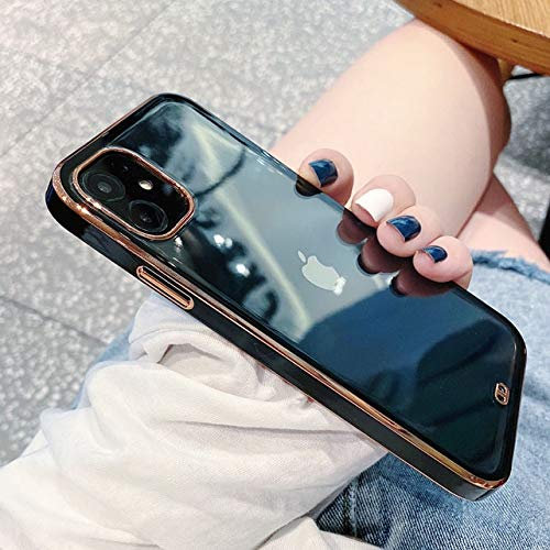 OWM iPhone 12 Case/iPhone 12 Pro Case Clear Silicone Transparent Back Bumper Gold Edging Slim Soft Protective Shockproof Phone Cover Compatible for iPhone 12 / iPhone 12 Pro [6.1 Inches] - Black