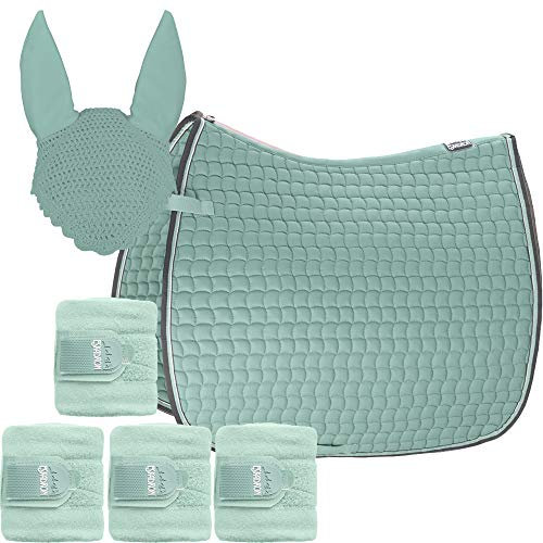 Eskadron Set Basic Cotton Schabracke mit Fliegenohren & Bandagen in Ice, Größe:Pony Dressur (PD)