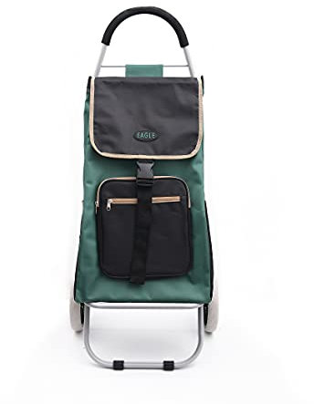 Shopping Trolley with Storage Bag and Handle - Collapsible Trolley with Wheels - Shopping Trolleys for Women and Men - 51L Foldable Shopping Bag with Compartments for Keys and Wallets (Green)