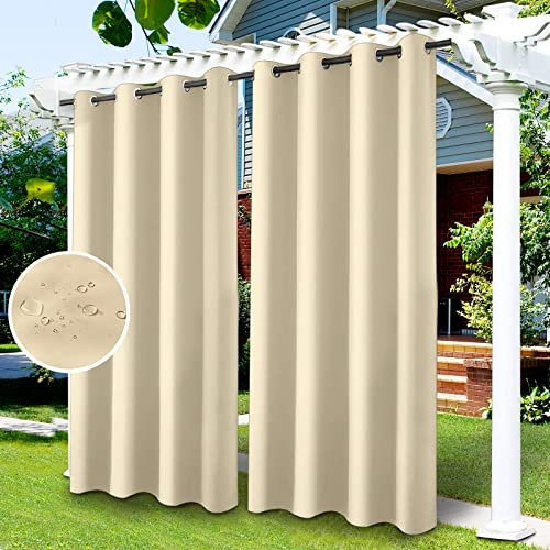 Outdoor Vorhänge Wasserdicht, Outdoor Verdunkelungsvorhang mit Ösen, Vorhang Blickdicht für den Gartenlaube, Schiebetür, Pergola, Privatsphäre Wärmeisoliert (2 Stück/132 * 238cm, Beige)