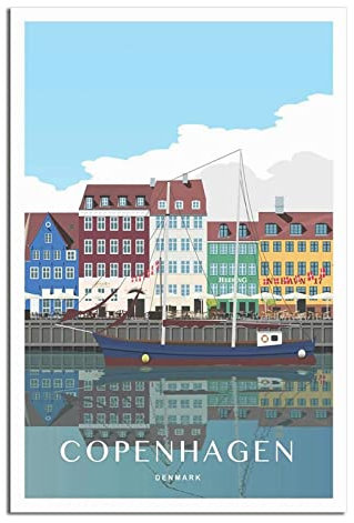 UEJD Vintage Nyhavn Kopenhagen Dänemark Reiseposter Dekorative Poster Moderne Schlafzimmer Leinwand Kunst Poster Bild Malerei Poster Wanddekoration Kunst Geschenk