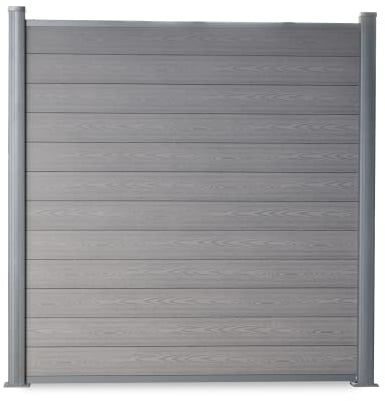 wpc sichtschutzzaun l sichtschutz zaun holz optik I Gartenzaun Komplettset Aluminiumpfosten I zum Einbetonieren I Grau (8x Feld mit 9x Pfosten, Pfosten zum Aufschrauben)