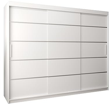 E- MEUBLES Armoire de Chambre avec 3 Portes coulissantes - Style Contemporain Penderie (Tringle) avec étagères (HxP): 200cmx62cm VENTILA 1 Blanc, 250cm