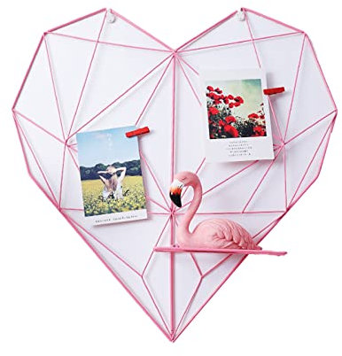 Wire Wall Grid Frame - Grid Photo Wall Panel - Memo Board Wire Picture Hanging Grid Rack, Heart Grid Panel Wall Display, Mesh Noticeboard in Office, Room DIY,Pink