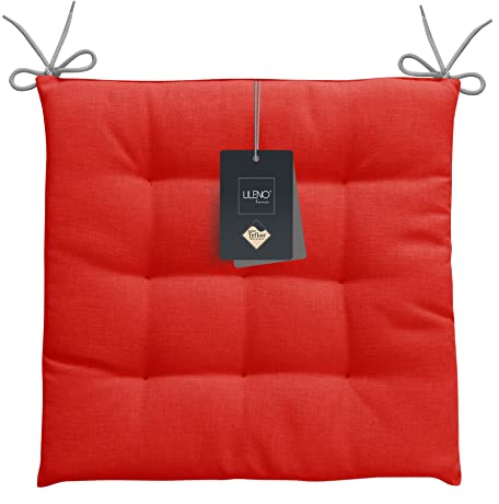 LILENO HOME 2er Set Stuhlkissen Rot (40x40x4,5 cm) - Sitzkissen für Gartenstuhl, Küche oder Esszimmerstuhl - UV-beständige Indoor u. Outdoor Stuhlauflage als Stuhl Kissen (Laura OLF)