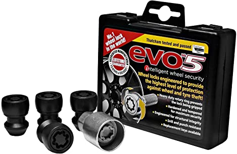BITS4REASONS - NEW MODEL E TECH EVO5 COMPATIBLE WITH FORD O/E (POST-2012 MODELS) MK5 QUALITY ANTI-THEFT LOCKING WHEEL NUT SET (4 NUTS AND KEY) N M12 x 1.5 19X 60° - BLACK 070/5