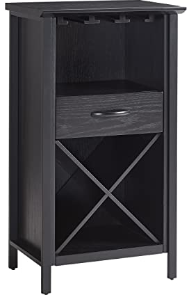 Leick Home 9500-BK Leah Mini-Barschrank für Stielgläser und Flaschenaufbewahrung, schwarzes Fach, 35,6 cm T x 50,8 cm B x 91,4 cm