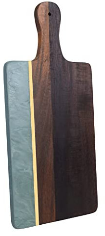 Fkksparkler Schneidebrett mit Marmor und Holz, 41,5 x 17,8 cm, Käsebrett mit Griff, Servierbrett für Brot, Käse, Fleisch, Obst und Gemüse, Charcuteriebretter für Küche als Serviertablett