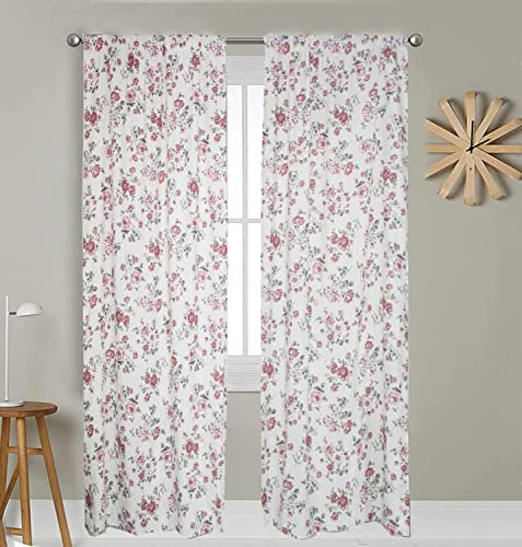 Russo Tessuti Coppia Pannelli 2 Tende Teli Roses Rose Shabby Salone Camera Soggiorno Living-Panna