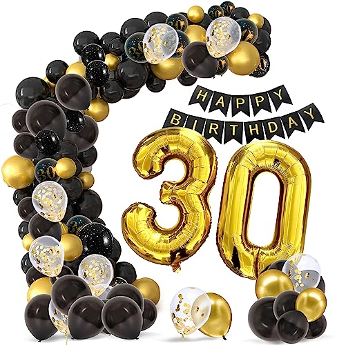 envami® 30 Geburtstag Deko I Gold Schwarz I Für Männer & Frauen I 30. Geburtstag Frauen I Deko 30 Mann I Geburtstagsdeko 30 I 30er I Luftballon 30 Luftballon Zahl Luftballons