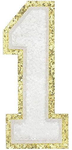 GYGYL 3PCS Chenille Varsity Glitters Numbers Patch, Iron on Large Size Number Patches for Team Costume Decoration, Height 4-1/2In, Number 1