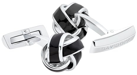 DAVIDOFF ESSENTIALS Cufflinks - Schwarze und silberne Manschettenknöpfe mit dekorativem Knotendesign - Herren Hemd Manschettenknöpfe aus rhodiniertem Messing - Accessoires für Events und Büro