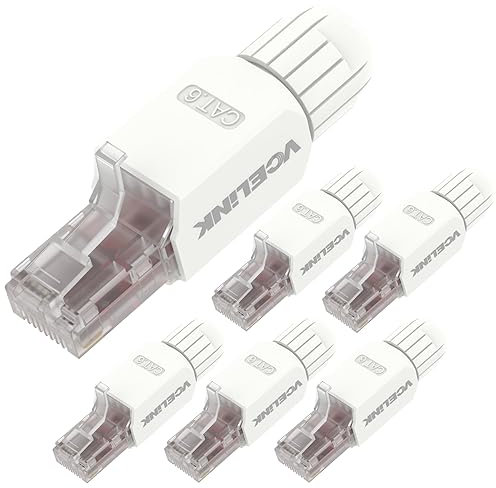 VCELINK KJ22 Conector RJ45 sin Herramienta para Cat6/Cat5E/Cat5 Cable Ethernet - 1000Mbps, Fácil de Instalar, Blanco, 6 Unidades