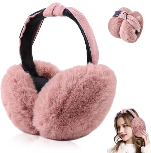 Casenly Winter Ohrenwärmer, Plüsch Ohrenwärmer Damen Faltbare Ohrenschützer Warme Kälteschutz Earmuffs Bequemer Weicher Ohrenmuscheln für Outdoor den Winter Reiten-Rosa