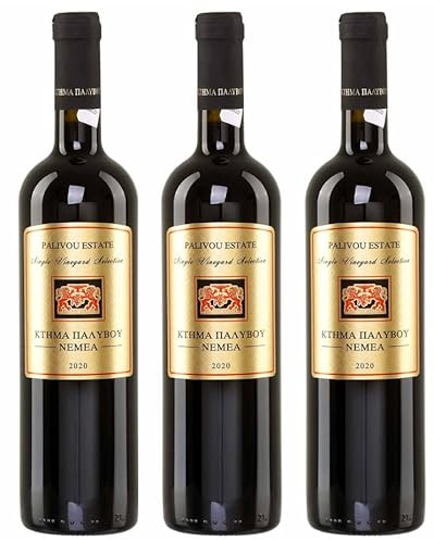 Nemea Palivou Rotwein 3x 0,75l | Trockener Rotwein aus Griechenland | Palivou Estate | + 20ml Jassas Olivenöl