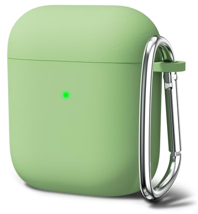 Oakxco für Airpods Hülle Silikon Bunt Matt Glatt Dünn Weich Gummi Airpods 1/2 Generation Case, Mädchen Einfarbig Hart Plastik Slim TPU Aesthetic Silikonhülle mit Karabiner, Matcha Green