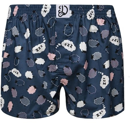 Dedoles Boxershorts Herren & Jungen Unterwäsche Trunks Baumwolle lustige Designs Dinosaurier Hamster Spiele Maulwurf Geschenk, Farbe Blau, Motiv Schafezählen, Gr. S