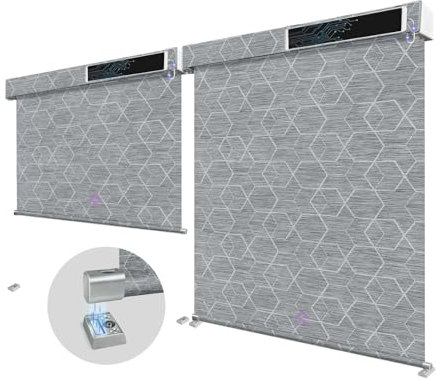 Graywind Customized Smart Outdoor Blinds Compatible Alexa Google, Waterproof Motorised Outdoor Shades with Remote, Exterior Window Solar Powered Outside Electric Blinds for Patio, 1% Geometry Gray