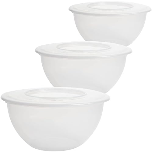 2friends Lot de 3 saladiers avec couvercle 5 l – Saladier polyvalent et saladier mélangeur en polypropylène sans BPA, couleur tendance : transparent, Ø 28 cm, fabrication européenne