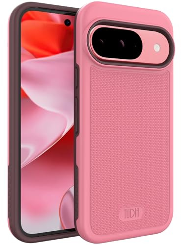 TUDIA DualShield Grip compatibile con Cover Google Pixel 9 / Pixel 9 Pro (2024), [MergeGrip] Doppio Strato Antiurto Sottile Grado Militare Resistente Rigida Custodia Protettiva (Rosa Fumé)