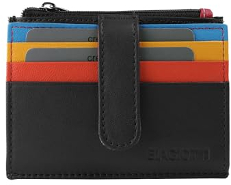 BIAGIOTTI, Porta Carte di Credito in Vera Pelle, Unisex Uomo e Donna, Interno Multicolore Con Tasca e Scatola