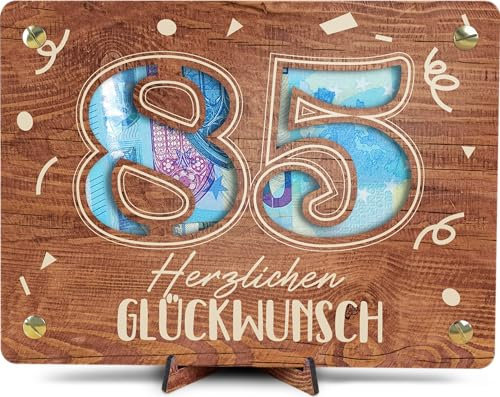 85 Geburtstag - XL Geldgeschenk aus Holz inkl. Ständer | Geschenk 85. Geburtstag - 85 Geburtstag Frauen, 85 Geburtstag Männer, 85 Geburtstag, 85. Geburtstag Frauen, 85 Geburtstag Deko