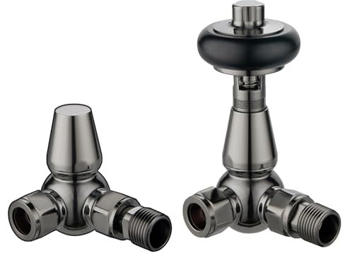 Black Nickel Woodhead Corner Radiator Valves Modern Radiator Valves 15mm x 1/2 Set of 2