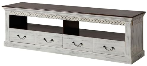 MASSIVMOEBEL24.DE TV-Board Mango/Akazie 200x50x60 weiß gewachst Castle-ANTIK #107, Farbe:weiß gewachst, Größe:200x50x60 cm (BxTxH)