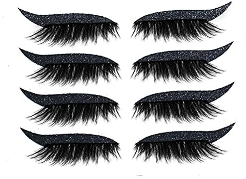 Autocollants pour Cils avec Cils, 4 Paires D'Autocollants pour Cils Réutilisables, les Faux Cils Sont Imperméables et Faciles à Porter, Faux Cils, Autocollants (Noir 4 paires /