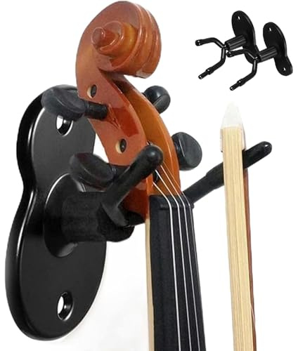 Tissting 2 Pcs Gitarren Wandhalterung, Eisen Ukulele Wand Gitarrenhalter Violine Hänger mit Bogenhalter, Gitarre Ukulelehalter Aufhängung Für Gitarre Bass und Andere Musikinstrumente Schwarz