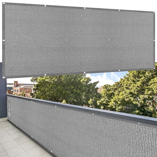 Brise-Vue pour Balcon 135 x 750 cm Éviter Les Regard Indiscret Toile de Balcon Brise Vue Jardin avec Oeillets et Cordons, Facile a Poser pour Balcon et Clôture Porches, Gris Clair