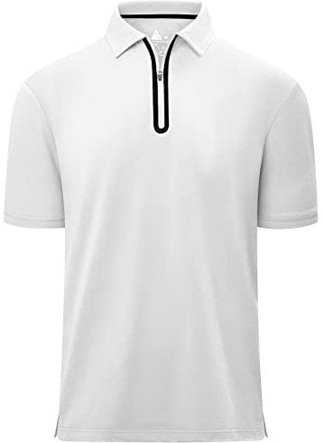 zitysport Polo da uomo con cerniera, a maniche corte, camicia basic, ad asciugatura rapida, da golf, traspirante, per attività all'aperto, con chiusura lampo, da uomo, casual, polo, 1553-bianco, XXL