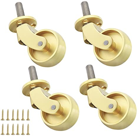 Messing-Lenkrolle, 4 Stück, Universalrollen 4 Stück Möbelrollen aus massivem Messing, Lenkrollen Transportrollen, antik polierte Messingrollen for Möbel, mit M8-Gewindestange, Stummräder, for Möbel, L