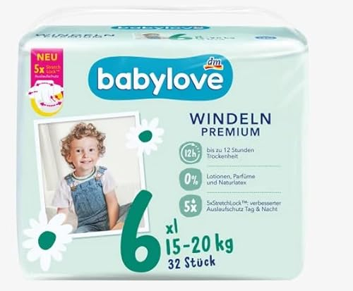 babylove Windeln Premium Gr. 6, XL, 15-20 kg, 32 Stück