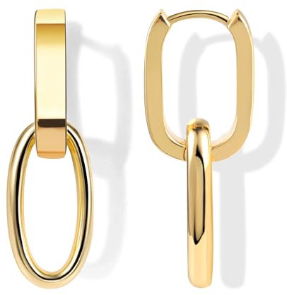 ALEXCRAFT Gold Hängend Doppel Creolen Eckige Quadrat Rechteckige Oval Ohrringe mit Anhänger Silber 925 Hängend Kleine Creolen Lange Ohrhänger Gold Tropfenohrringe Boho Damen