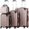 PROVITERA Set 3 Valigie Rigide in ABS, Valigia M-L-XL e Beauty Case, Manico Telescopico e Ruote Easy Roll, Lucchetto Serratura a Codice, Trolley Resistenti da Viaggio, Bagaglio a Mano (3 + 1 Rosa)