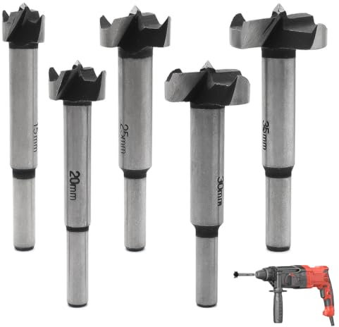 Brocas Forstner Set, Aoyswuz 5 Piezas Taladro de Madera de Carburo 15-35 mm Mango redondo, Para Taladrar En Madera (Ninguna broca de 20 mm)