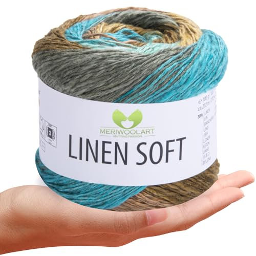 MeriWoolArt® Linen Soft Garn – Premium Naturgarn zum Stricken & Häkeln, 100g Leinengarn Baumwolle Viskose Mischung, atmungsaktiv, weich & umweltfreundlich, ideal für Kleidung, Tücher, DIY 7409