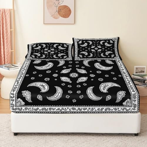 Spannbettlaken 140 x 200 cm Einfaches Paisley-Muster im flachen Stil Spannbetttuch Bis 30 cm Matratzenhöhe Farbe Bettlaken Weiche Polyester-Mikrofaser